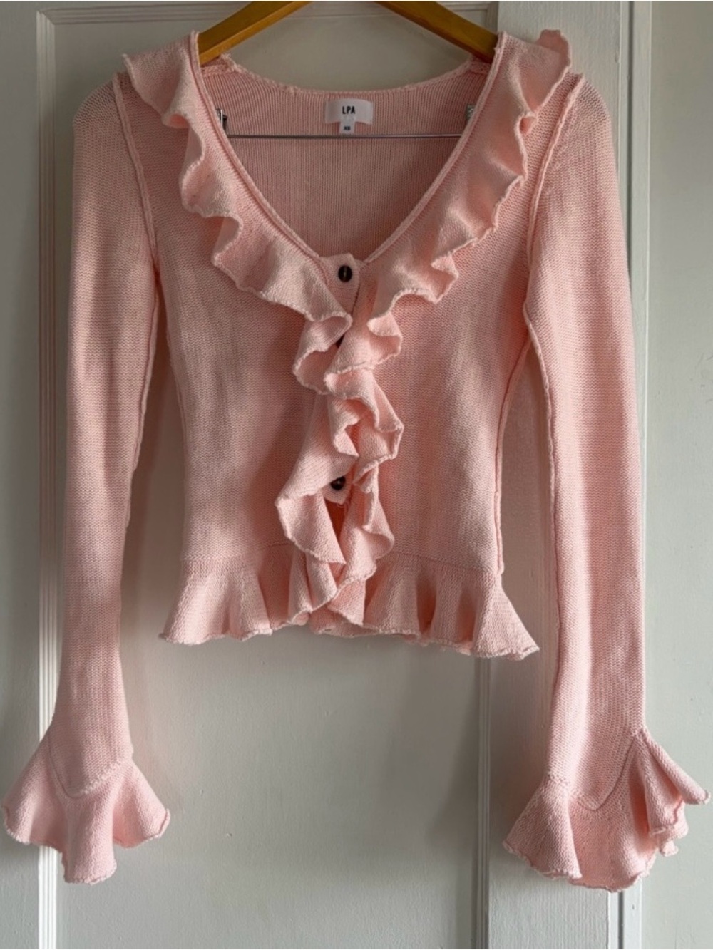 LPA Light Pink Ruffle Button-Front Cardigan